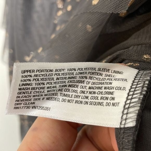 Cat & Jack Sz S 6 6X Girls Gray Metallic Gold Tulle Sleeveless Fit & Flare Dress - Picture 7 of 10